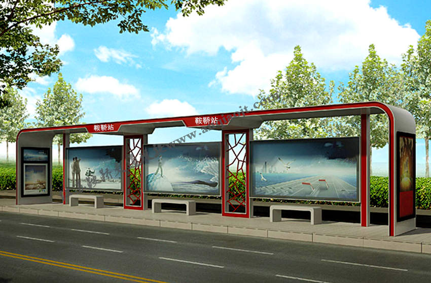 現代城市公交候車(chē)亭站臺AN1062-城市公交站亭